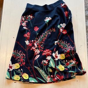 New York & Company Navy A-Line Skirt with Floral Print and Pockets